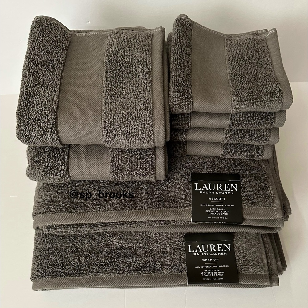 🎁8PC LAUREN Ralph Lauren Wescott Bath Towel Set - Grey